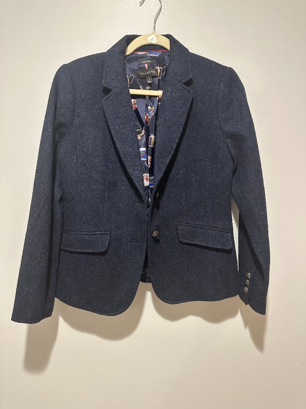 Talbots Navy Wool Blazer Women’s Size 4 Silver Button Jacket
